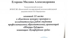 Диплом III степени Егорова Е.А.