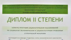 Диплом II степени конкурса программ социальных исследований по социально-экономическим и социокультурным проблемам студенческой молодежи
