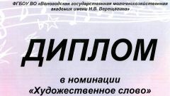 Диплом за II место фестиваля студенческого творчества Студенческая весна - 2016 в номинации Художественное слово