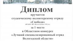 Диплом за 1 место в Областном конкурсе 