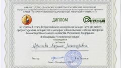 Диплом за I место по итогам II этапа Всероссийского конкурса на лучшую научную работу среди студентов, аспирантов и молодых ученых - 2013