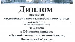 Диплом за 3 место в Областном конкурсе 