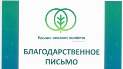 Благодарственное письмо за помощь в организации проекта Будущее сельского хозяйства