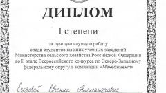 Диплом I степени за лучшую научную работу среди студентов в номинации Менеджмент - 2016