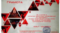 Грамота за участие в открытых областных соревнований по чирлидингу 