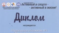 Диплом за II место среди образовательных учреждений высшего образования в городском проекте - конкурсе между студенческими общежитиями 